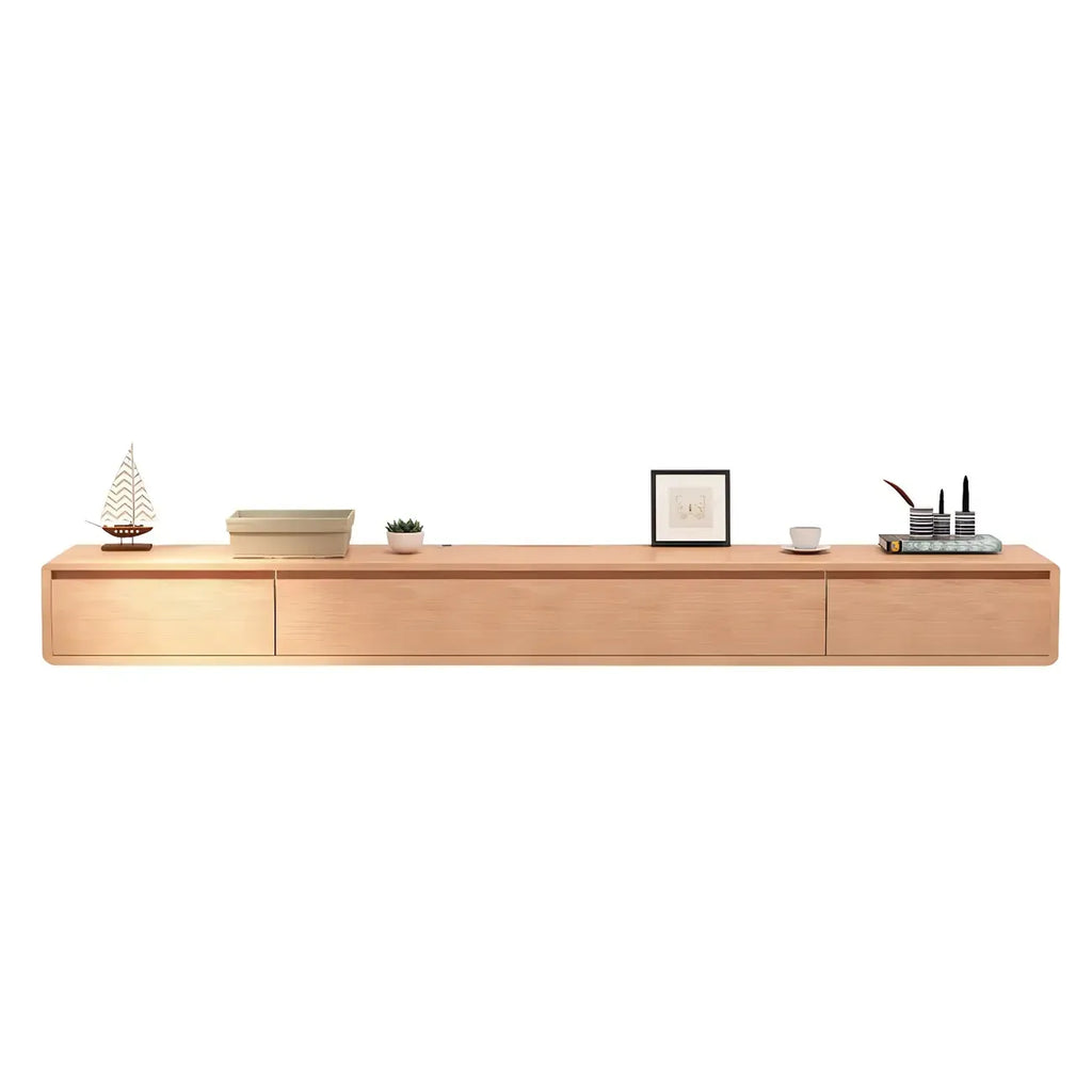 Scandinavian Wood Floating TV Stand with Cabinet