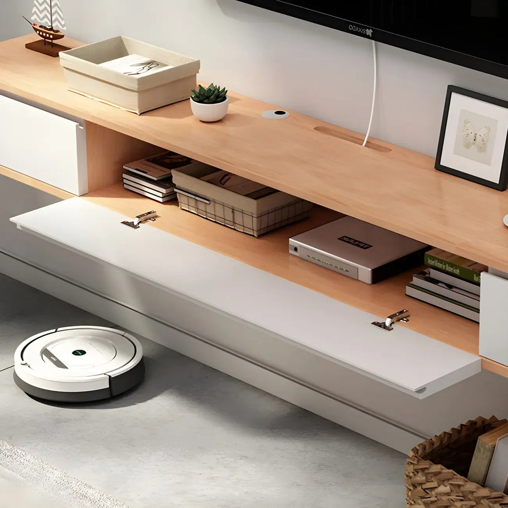 Scandinavian Wood Floating TV Stand with Cabinet