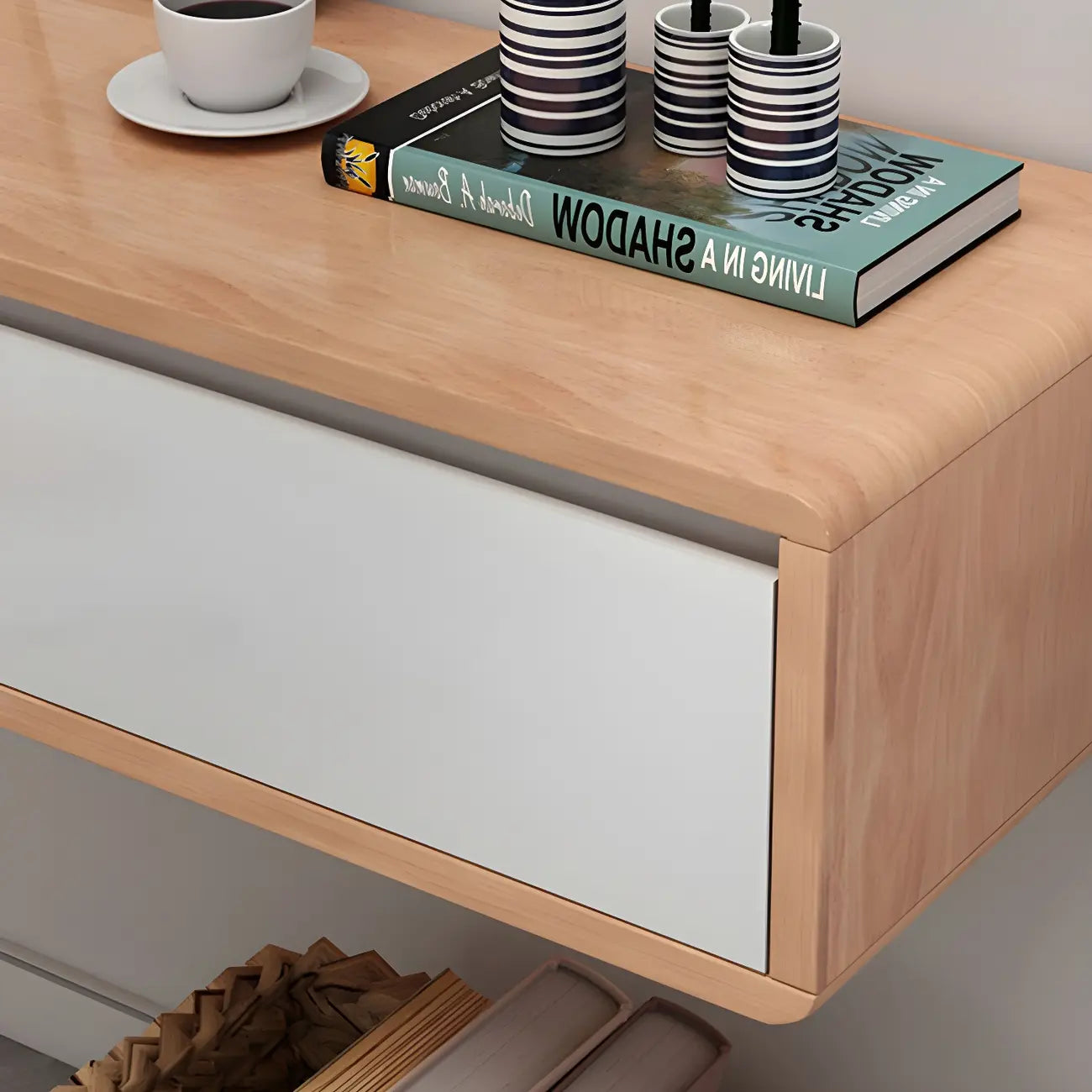 Scandinavian Wood Floating TV Stand with Cabinet