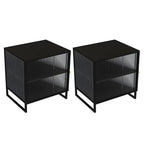 Black 2-Tier Ribbed Glass Metal Bedroom Nightstand