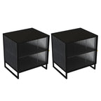 Black 2-Tier Ribbed Glass Metal Bedroom Nightstand