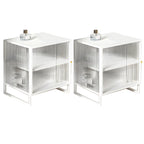 Black 2-Tier Ribbed Glass Metal Bedroom Nightstand