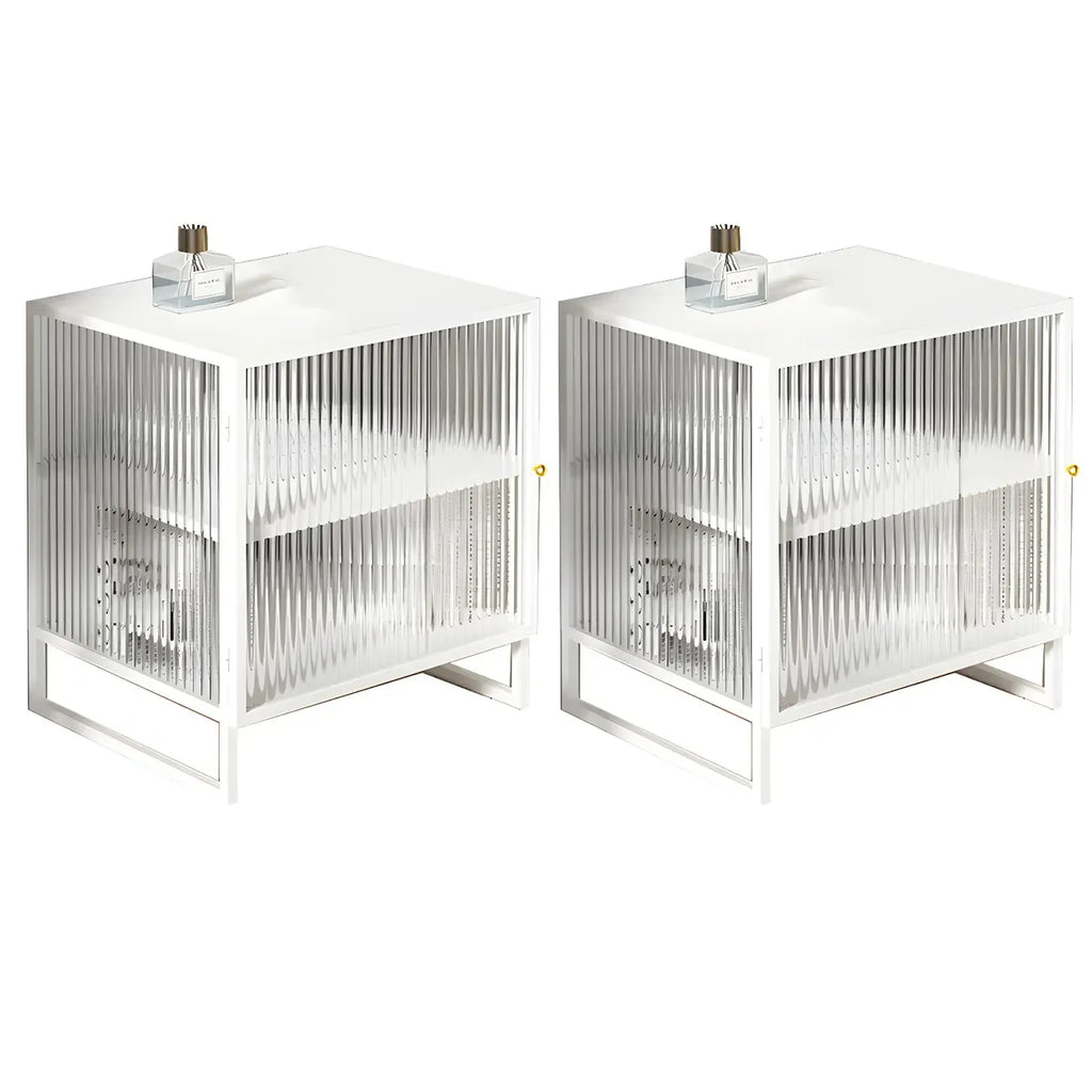 Black 2-Tier Ribbed Glass Metal Bedroom Nightstand