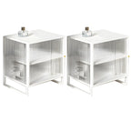 Black 2-Tier Ribbed Glass Metal Bedroom Nightstand