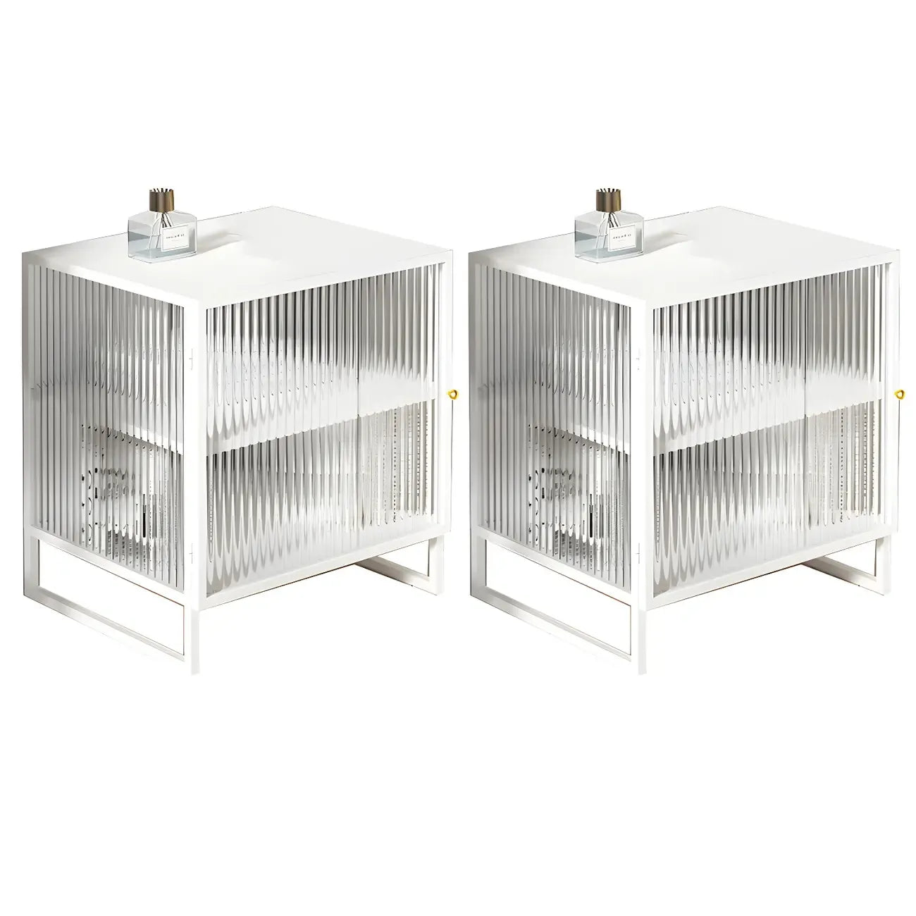 Black 2-Tier Ribbed Glass Metal Bedroom Nightstand