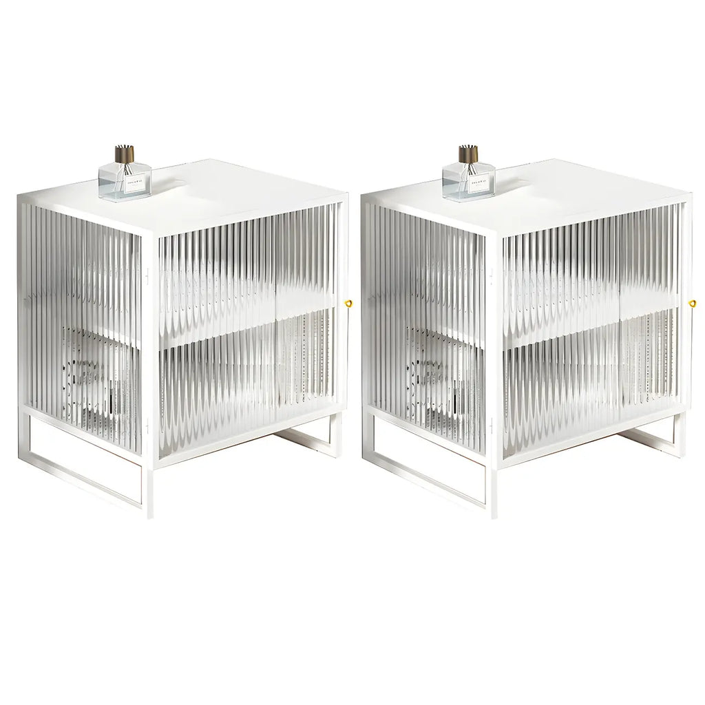 Black 2-Tier Ribbed Glass Metal Bedroom Nightstand