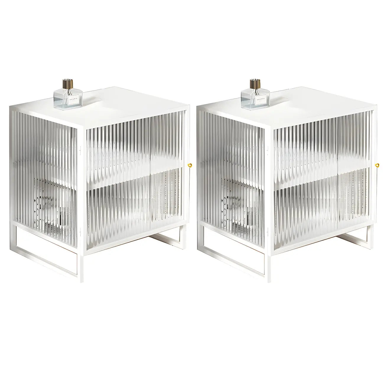 Black 2-Tier Ribbed Glass Metal Bedroom Nightstand