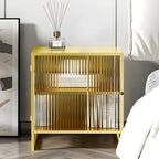 Black 2-Tier Ribbed Glass Metal Bedroom Nightstand