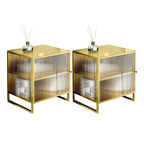 Black 2-Tier Ribbed Glass Metal Bedroom Nightstand