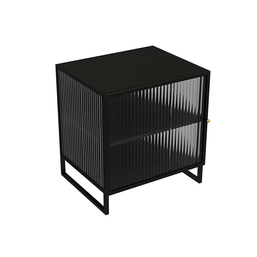 Black 2-Tier Ribbed Glass Metal Bedroom Nightstand