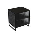 Black 2-Tier Ribbed Glass Metal Bedroom Nightstand