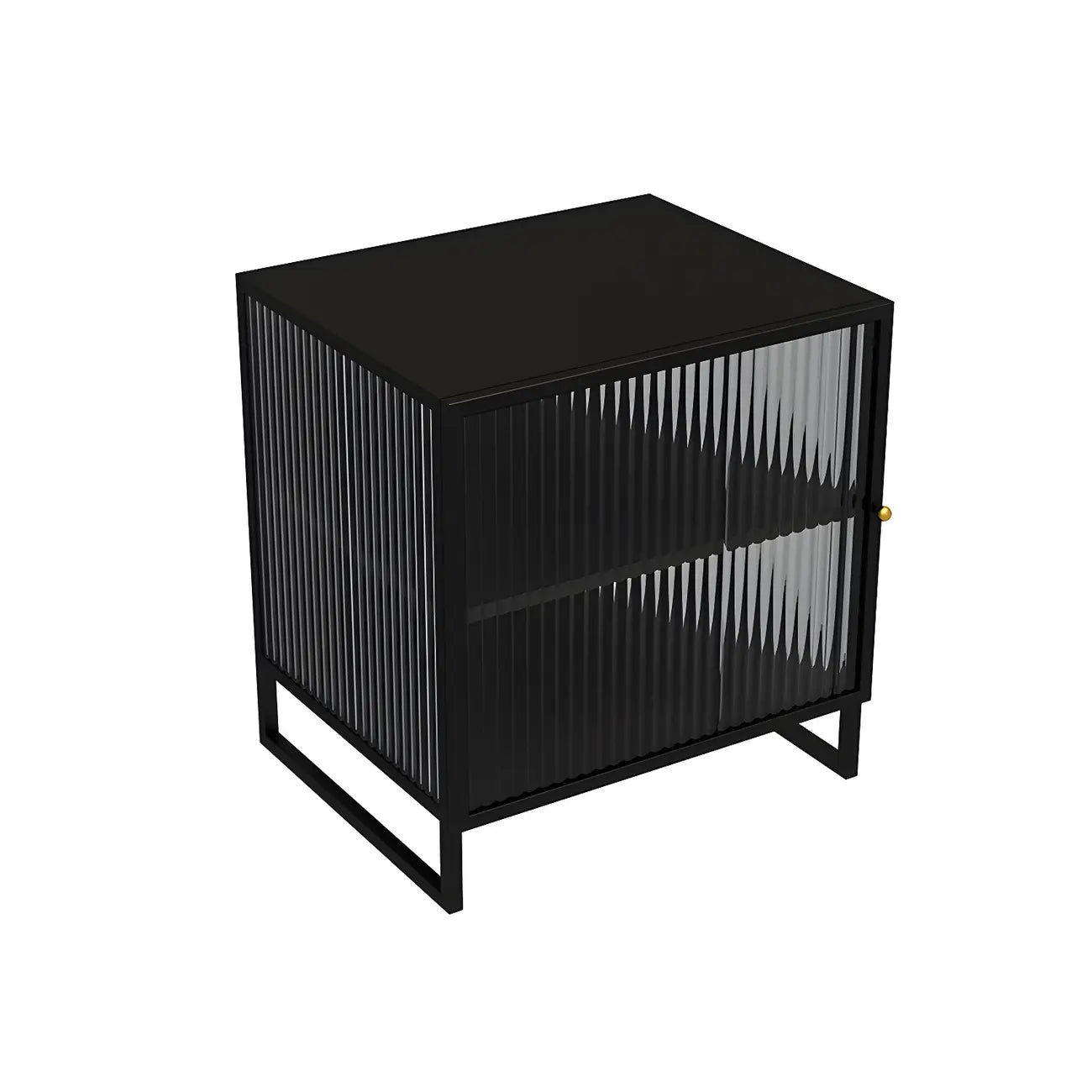 Black 2-Tier Ribbed Glass Metal Bedroom Nightstand