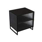 Black 2-Tier Ribbed Glass Metal Bedroom Nightstand