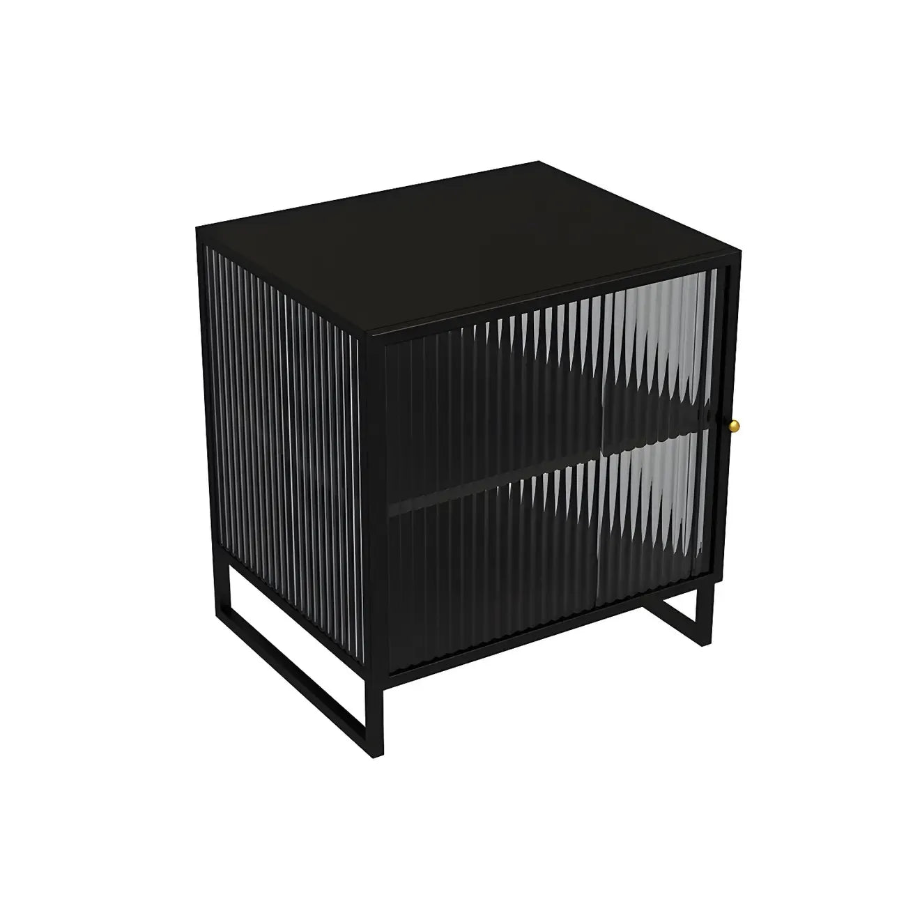 Black 2-Tier Ribbed Glass Metal Bedroom Nightstand