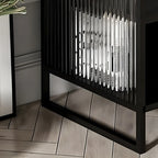 Black 2-Tier Ribbed Glass Metal Bedroom Nightstand