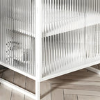 Black 2-Tier Ribbed Glass Metal Bedroom Nightstand