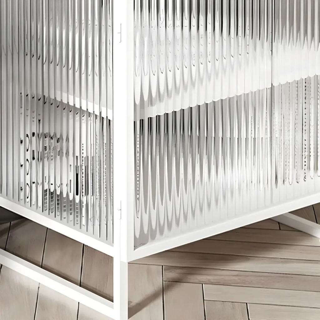 Black 2-Tier Ribbed Glass Metal Bedroom Nightstand