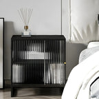 Black 2-Tier Ribbed Glass Metal Bedroom Nightstand