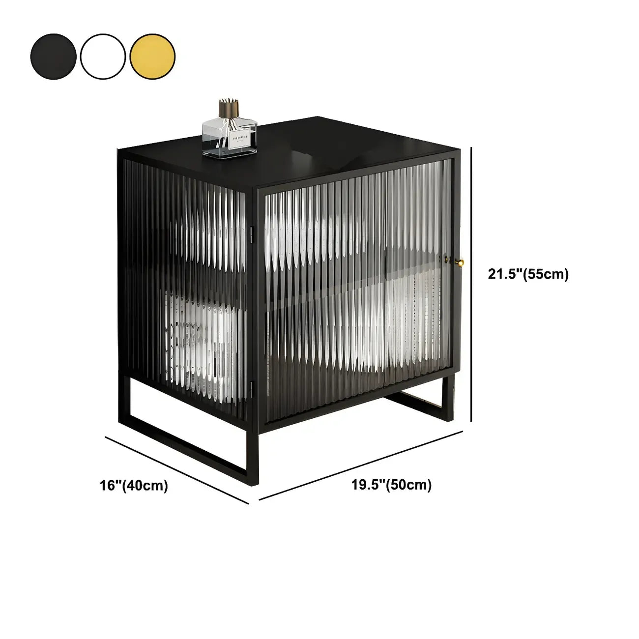 Black 2-Tier Ribbed Glass Metal Bedroom Nightstand