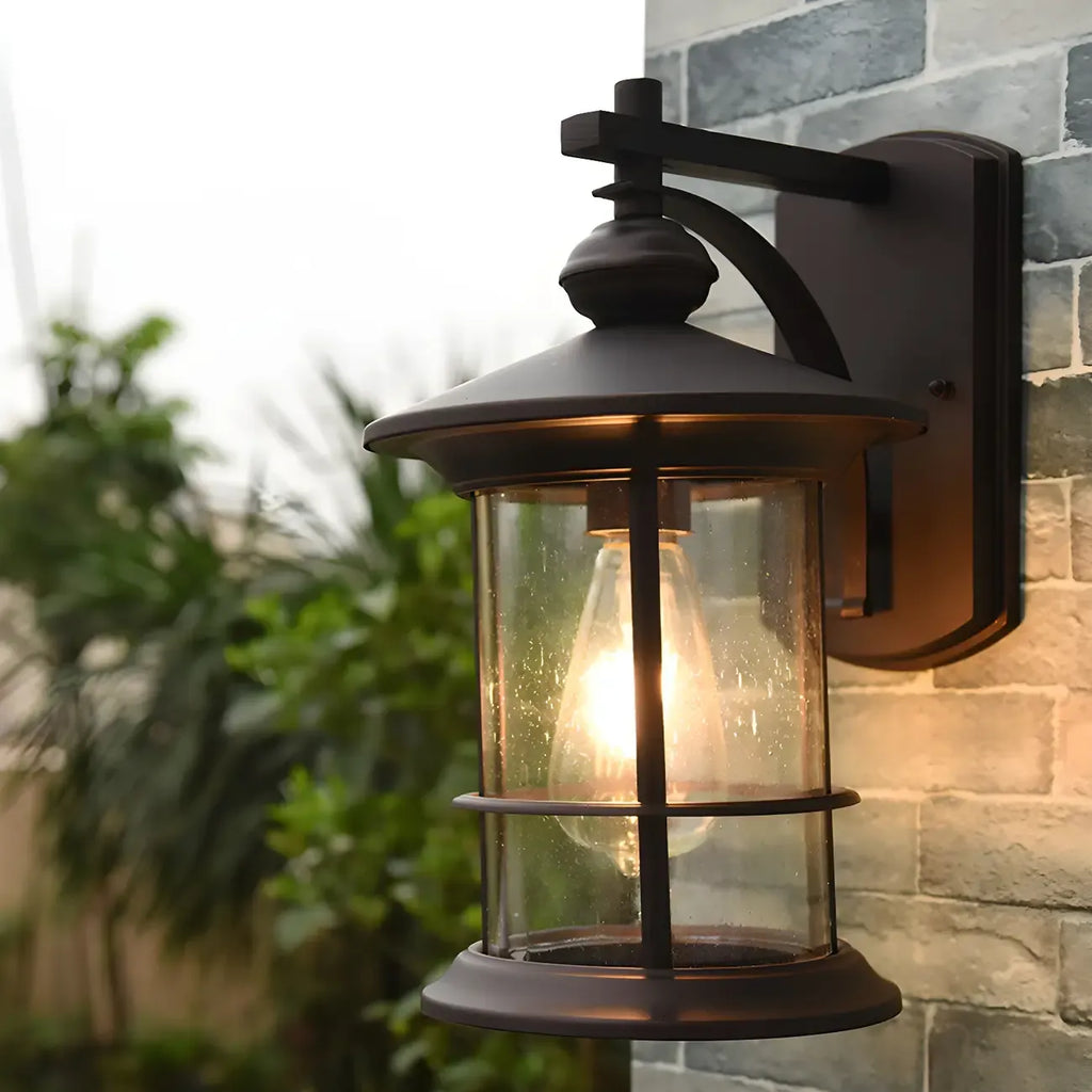 Rustic Metal Cylinder Glass Shade Outdoor Wall Light