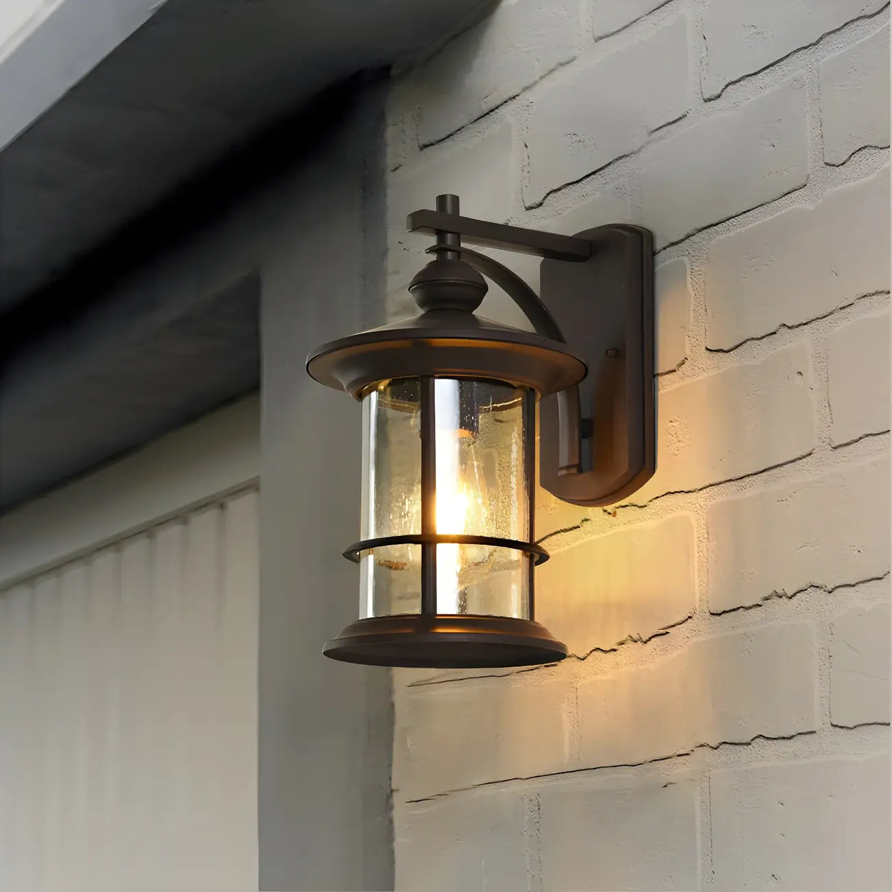 Rustic Metal Cylinder Glass Shade Outdoor Wall Light