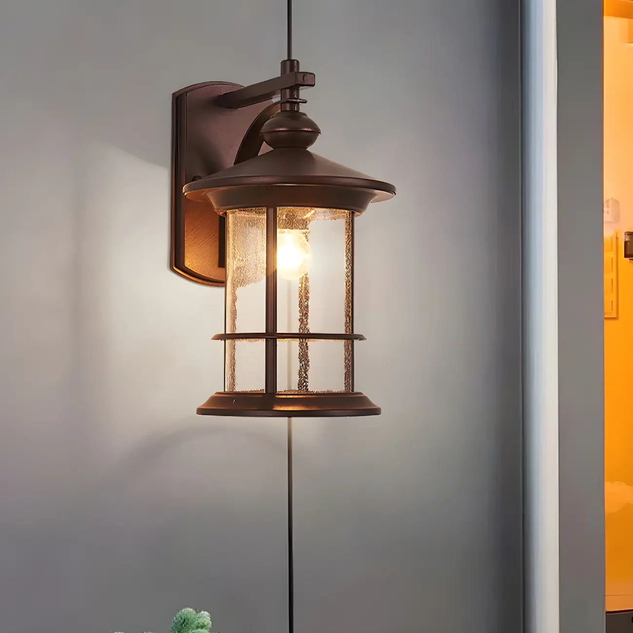 Rustic Metal Cylinder Glass Shade Outdoor Wall Light