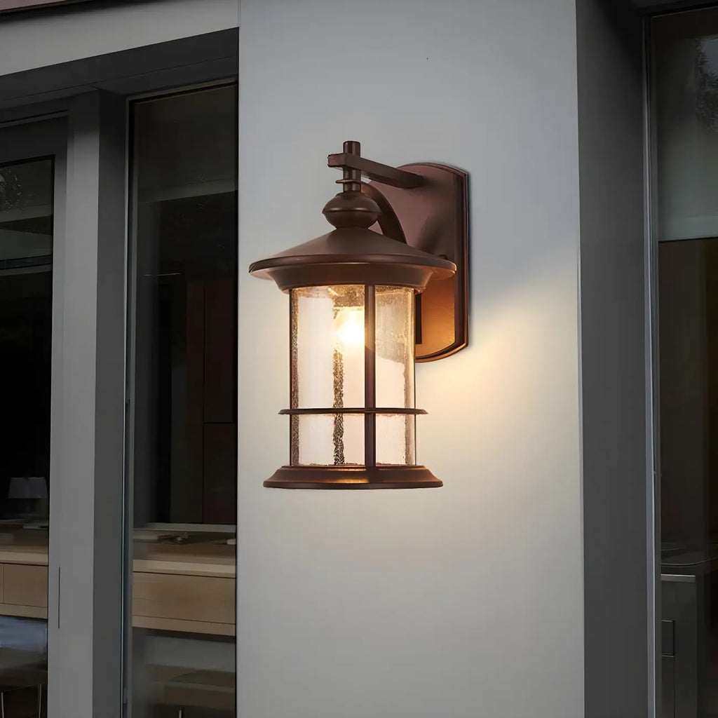 Rustic Metal Cylinder Glass Shade Outdoor Wall Light