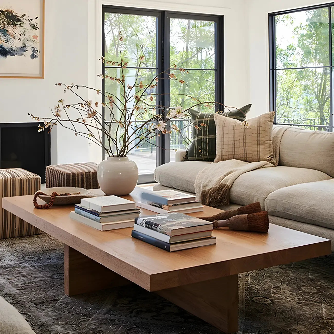 Nordic Rectangle Natural Wood Cross Legs Coffee Table