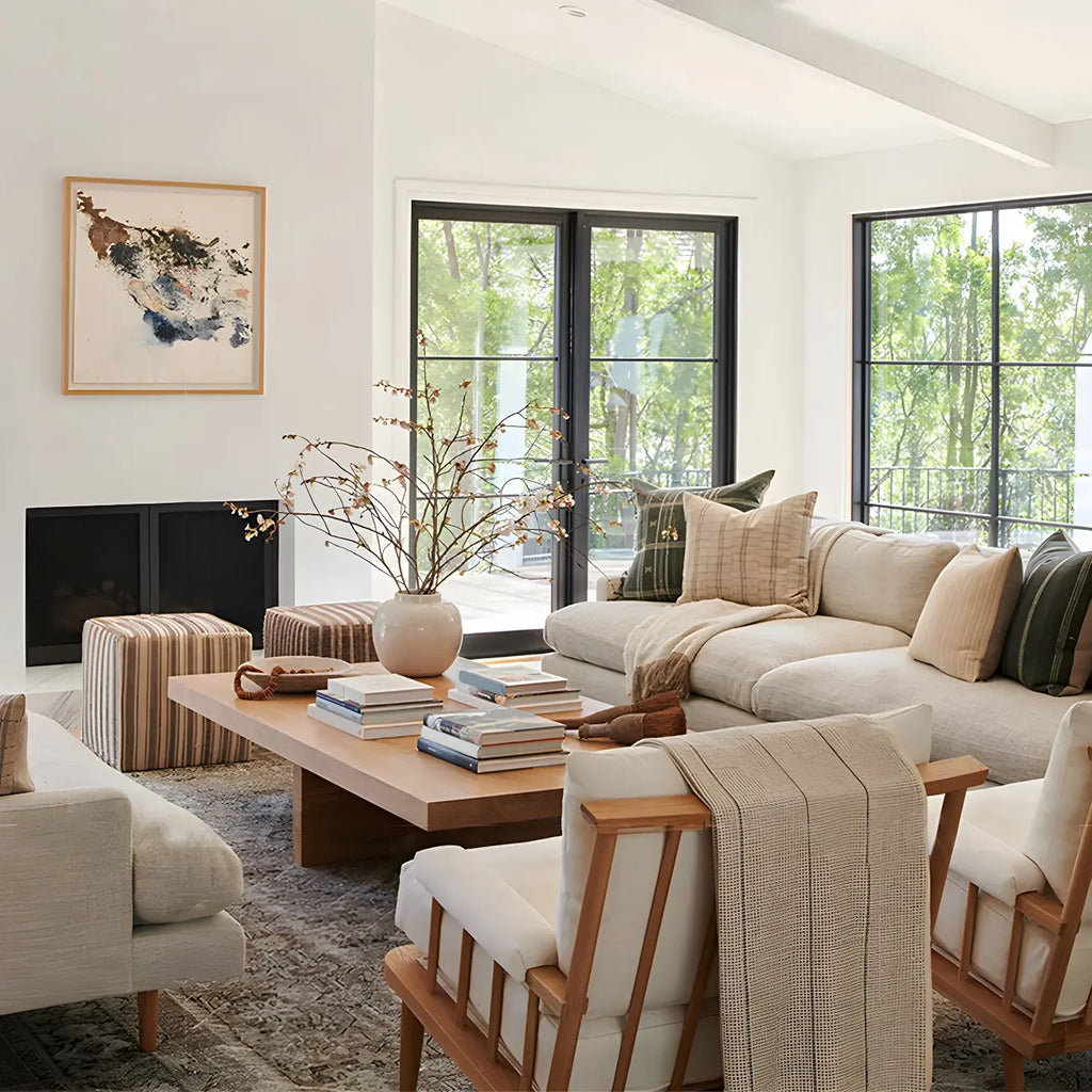 Nordic Rectangle Natural Wood Cross Legs Coffee Table