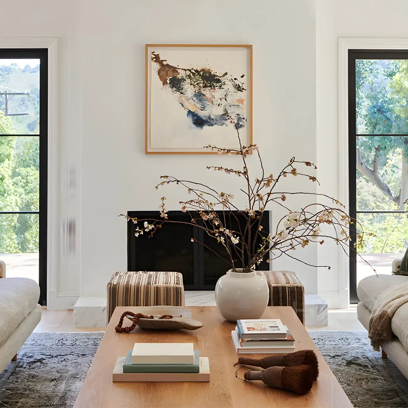 Nordic Rectangle Natural Wood Cross Legs Coffee Table