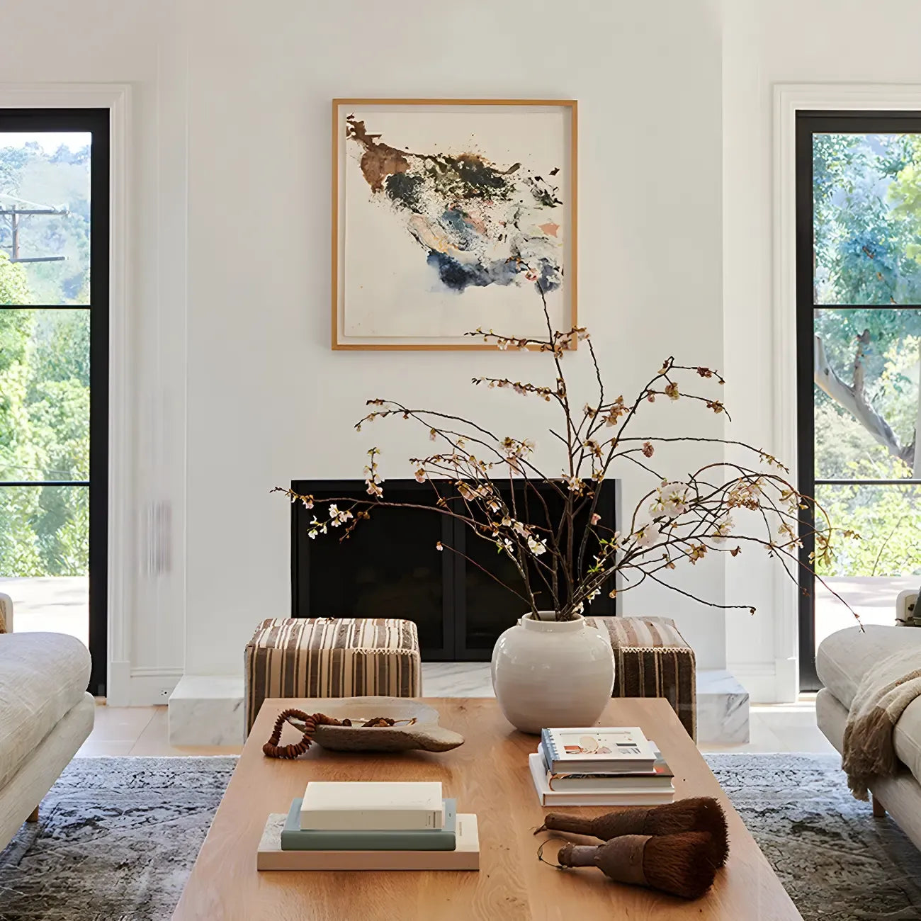 Nordic Rectangle Natural Wood Cross Legs Coffee Table