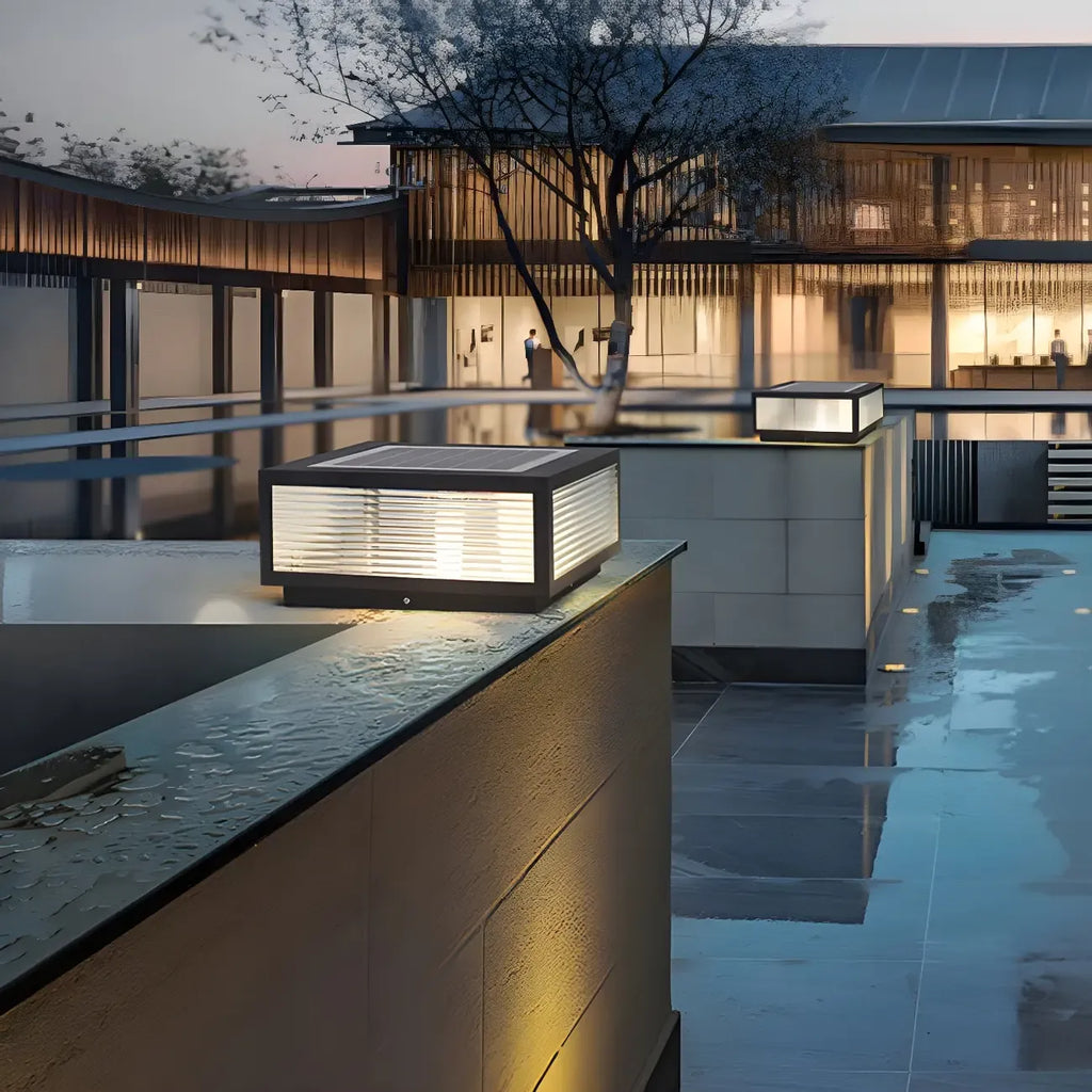 Modern Rectangular Black Metal Outdoor Solar Post Light