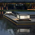 Modern Rectangular Black Metal Outdoor Solar Post Light