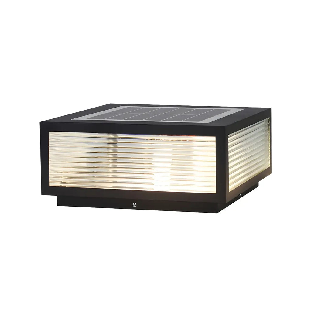 Modern Rectangular Black Metal Outdoor Solar Post Light