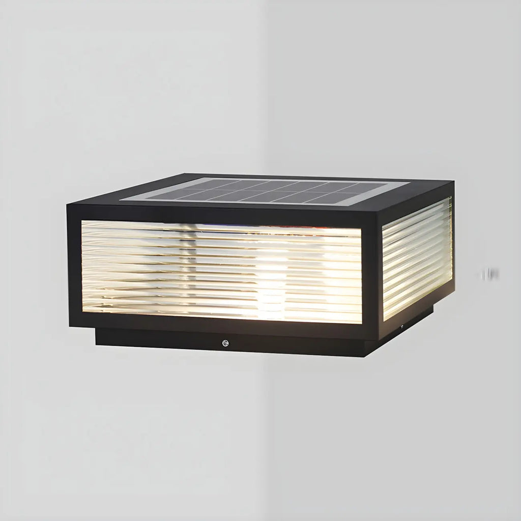 Modern Rectangular Black Metal Outdoor Solar Post Light