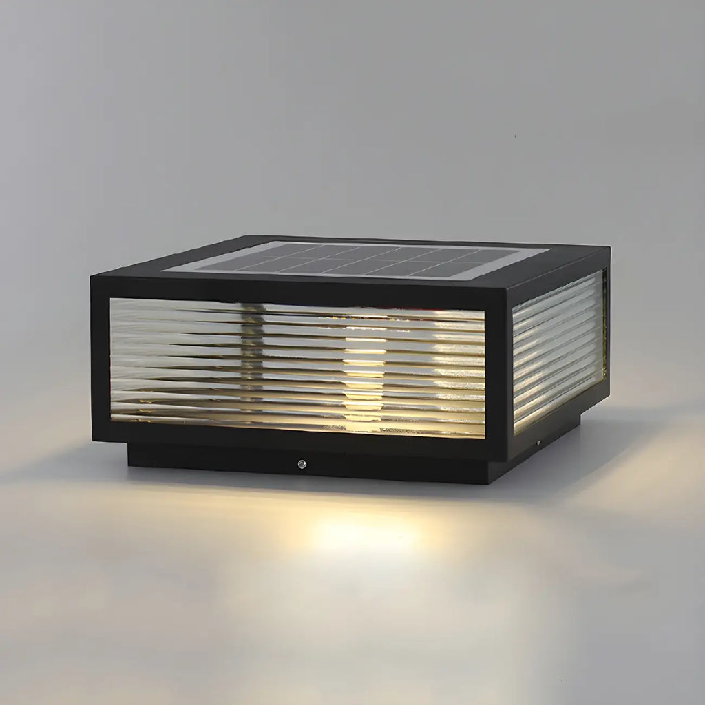 Modern Rectangular Black Metal Outdoor Solar Post Light