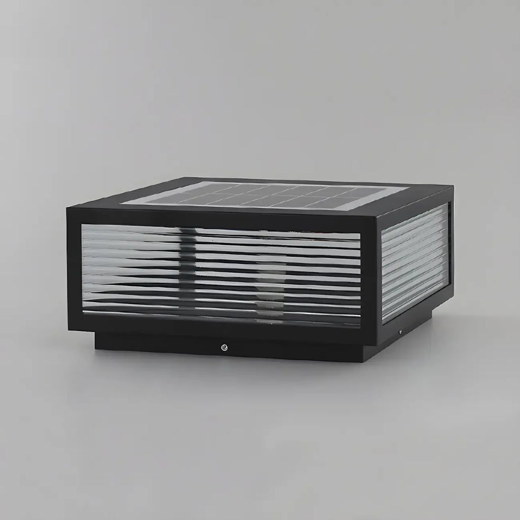 Modern Rectangular Black Metal Outdoor Solar Post Light