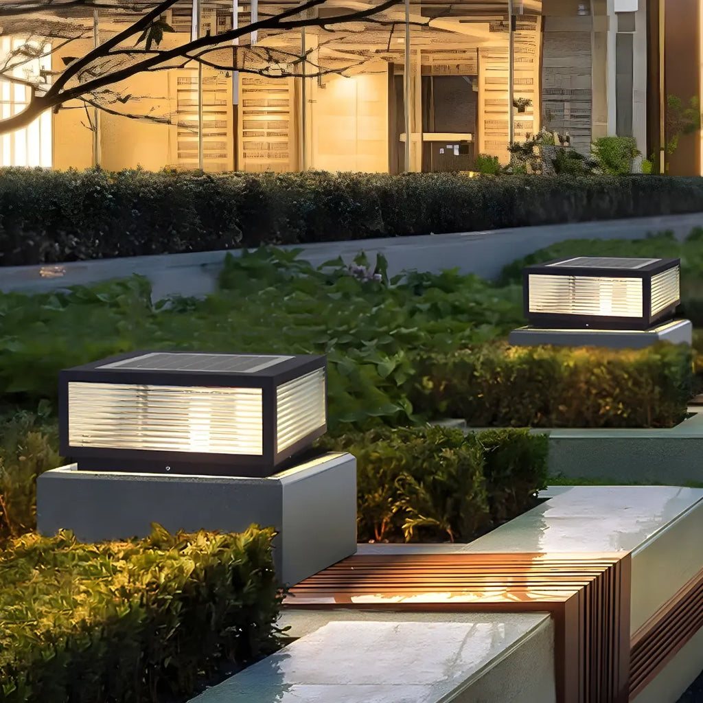 Modern Rectangular Black Metal Outdoor Solar Post Light