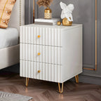 Modern Wooden Stripe Gold Accents Stylish Nightstand