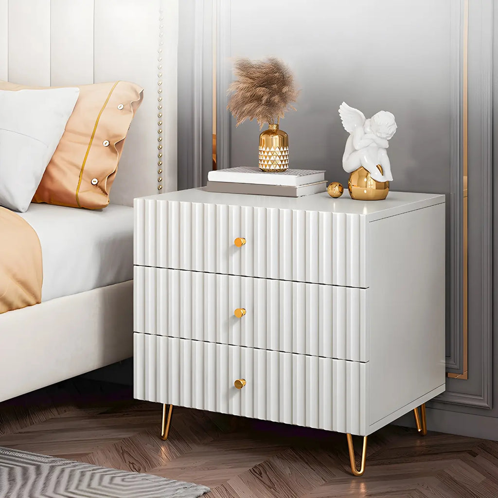 Modern Wooden Stripe Gold Accents Stylish Nightstand