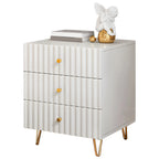 Modern Wooden Stripe Gold Accents Stylish Nightstand