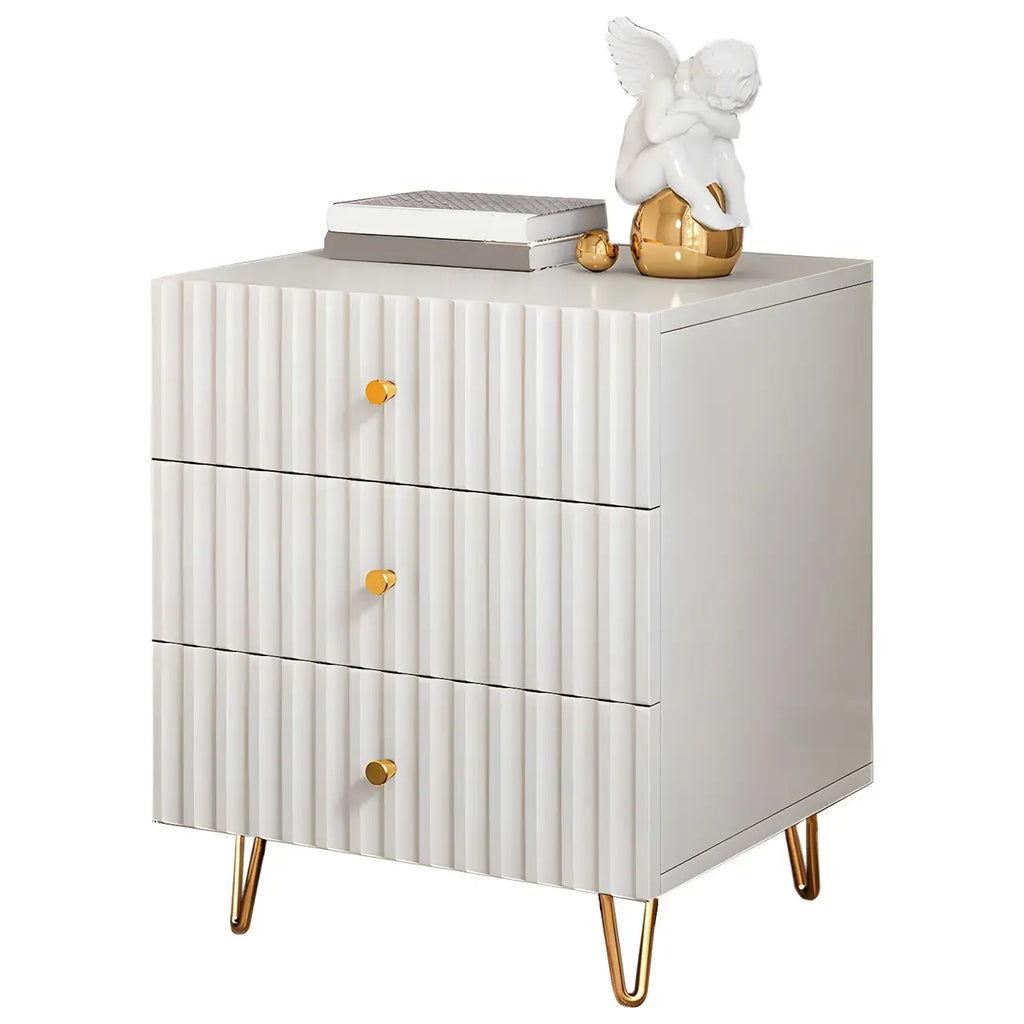 Modern Wooden Stripe Gold Accents Stylish Nightstand