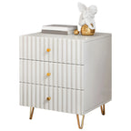 Modern Wooden Stripe Gold Accents Stylish Nightstand
