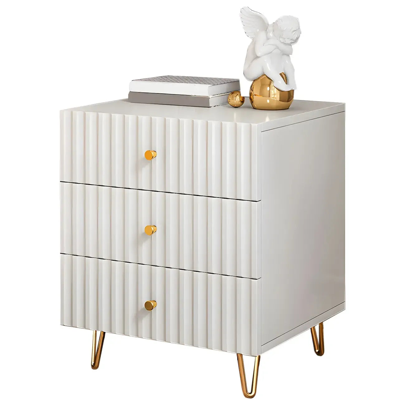 Modern Wooden Stripe Gold Accents Stylish Nightstand
