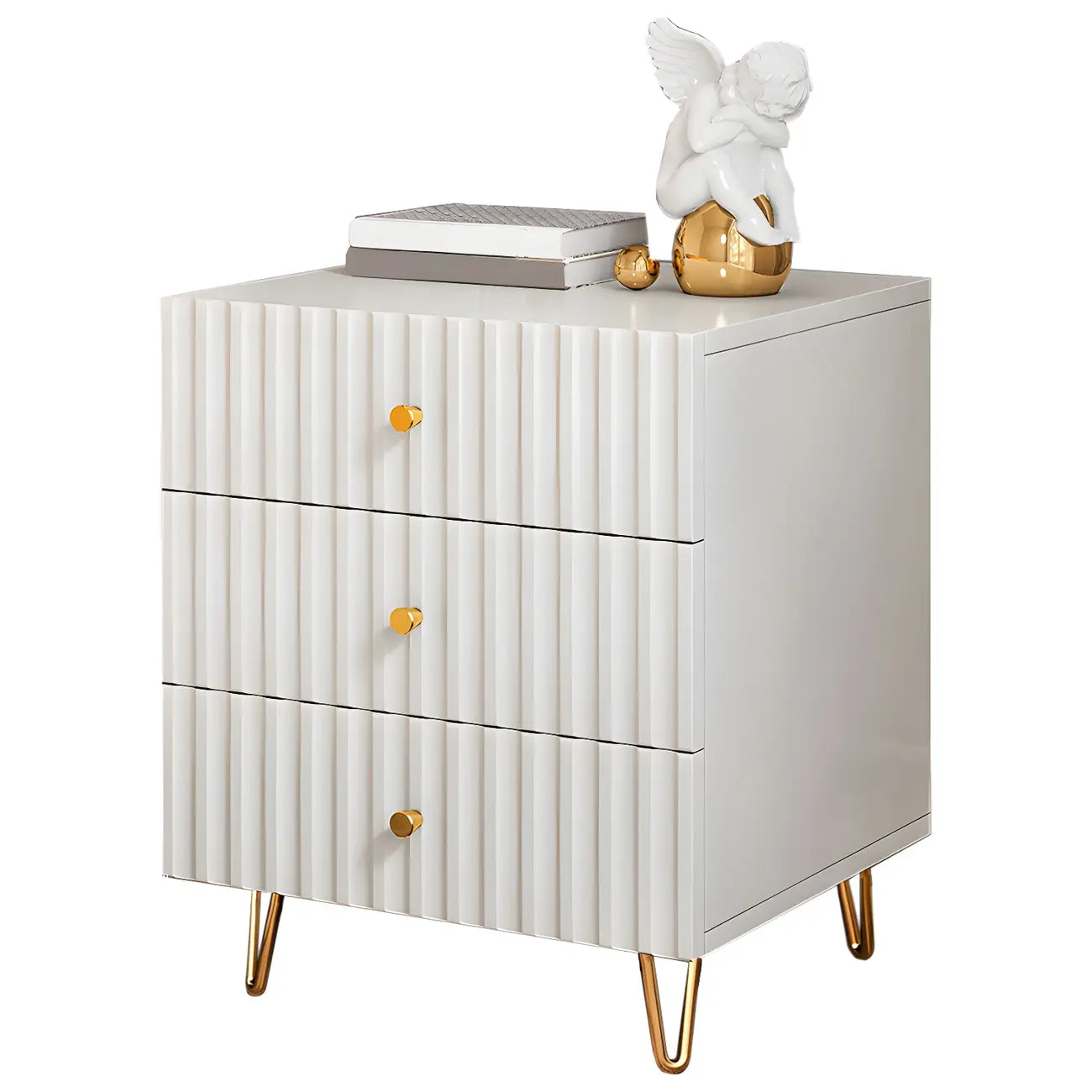 Modern Wooden Stripe Gold Accents Stylish Nightstand