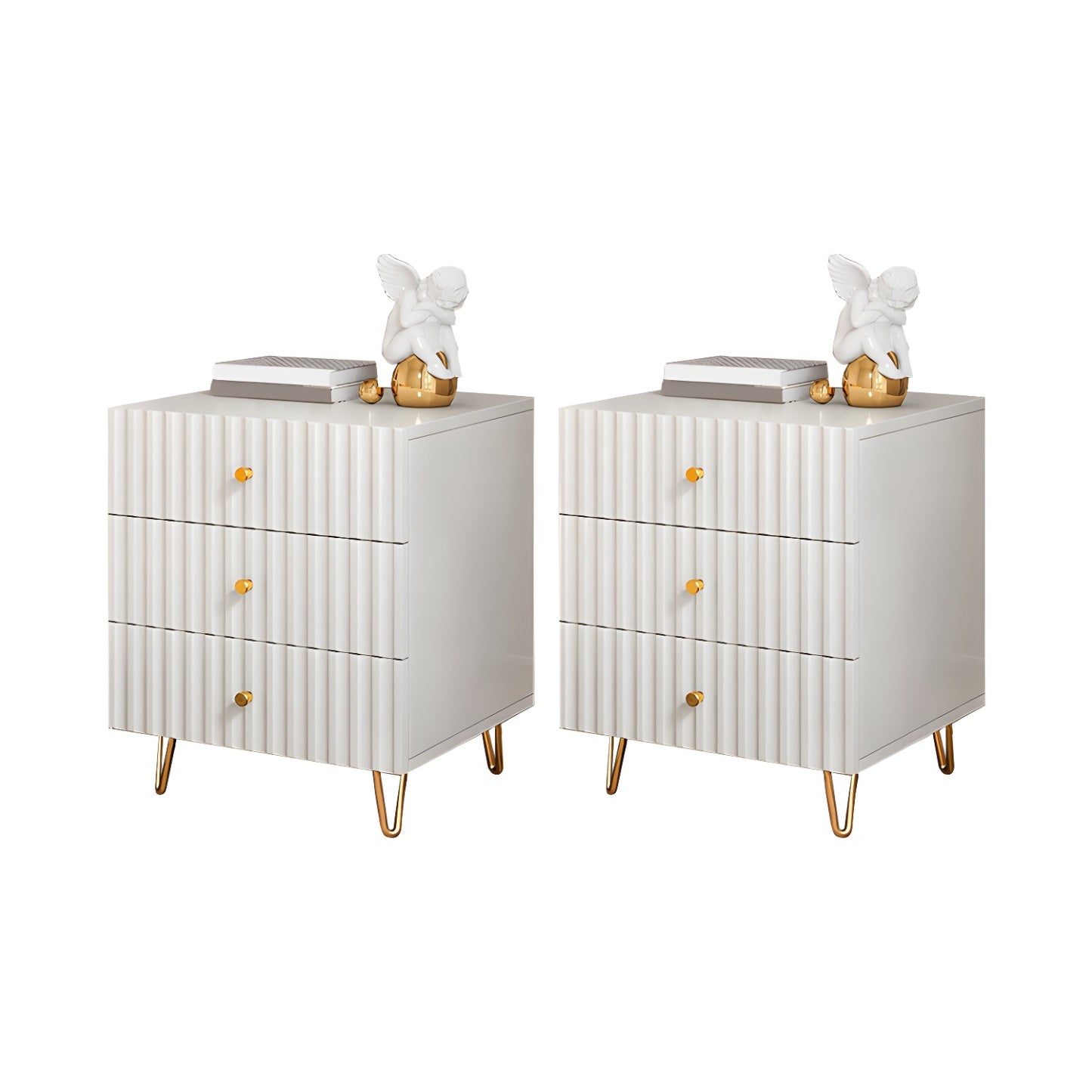 Modern Wooden Stripe Gold Accents Stylish Nightstand