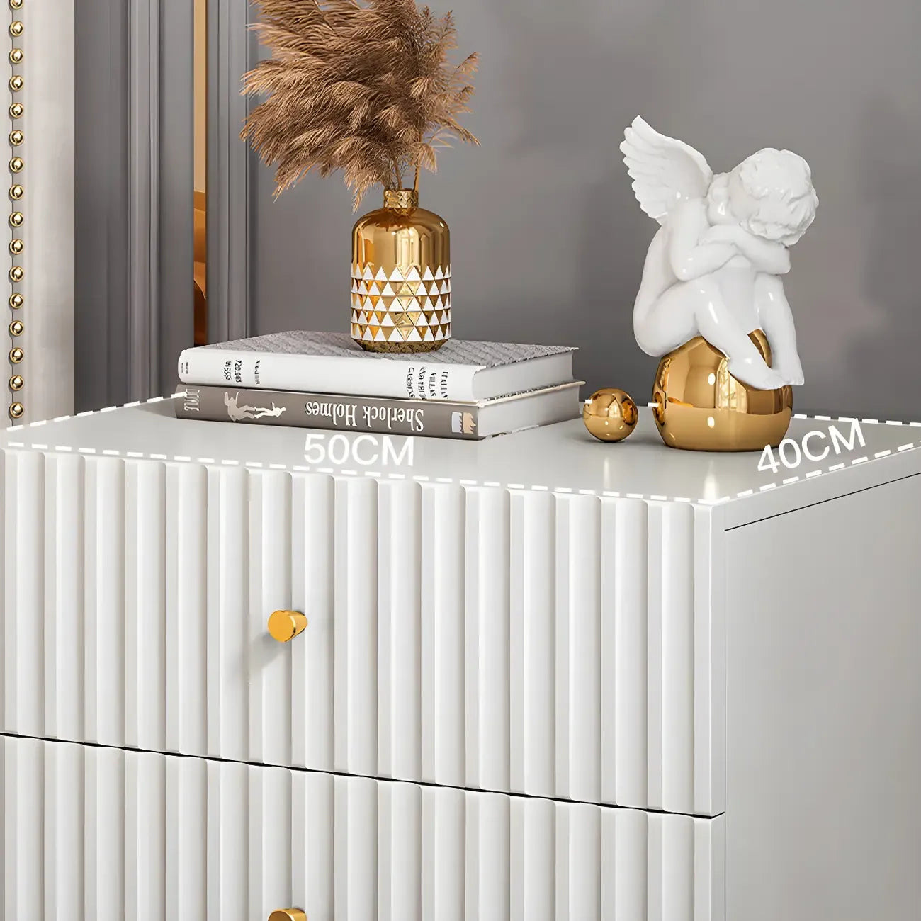 Modern Wooden Stripe Gold Accents Stylish Nightstand