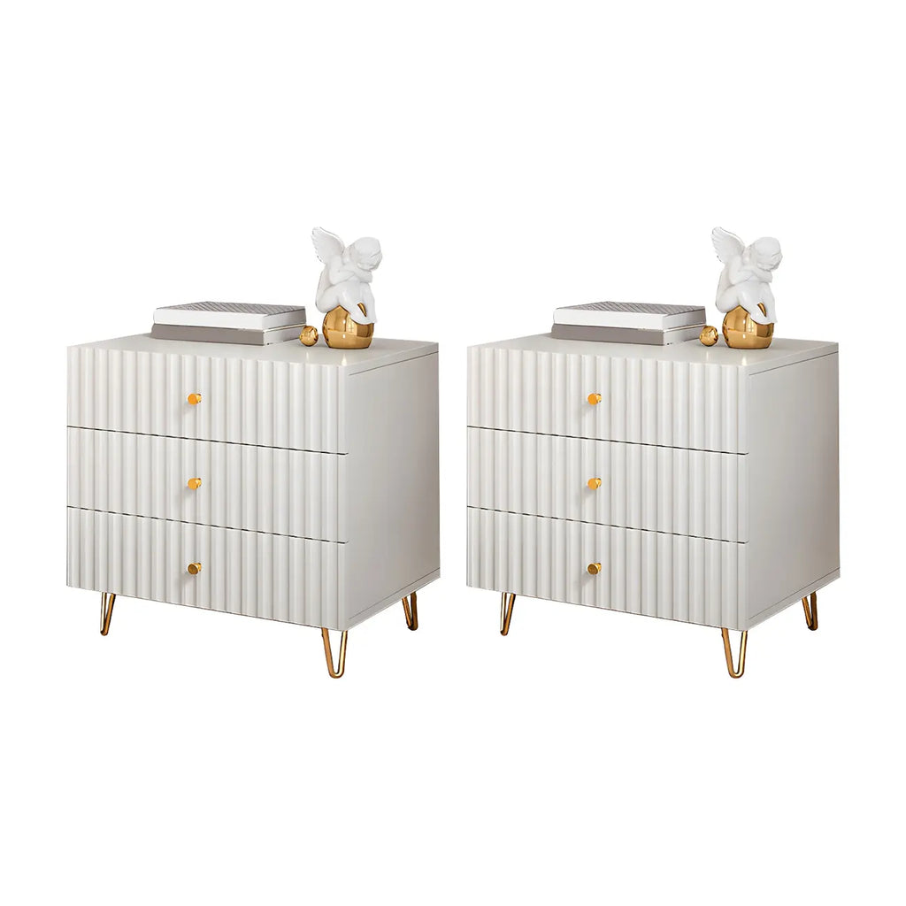 Modern Wooden Stripe Gold Accents Stylish Nightstand