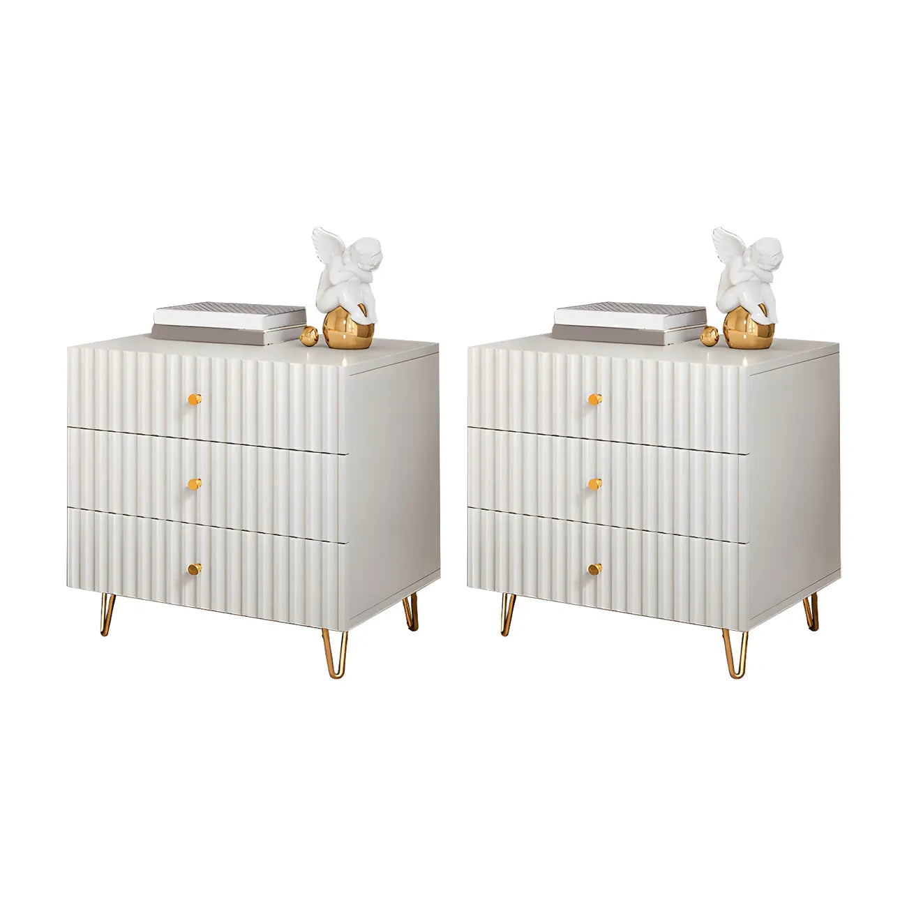 Modern Wooden Stripe Gold Accents Stylish Nightstand