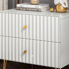 Modern Wooden Stripe Gold Accents Stylish Nightstand